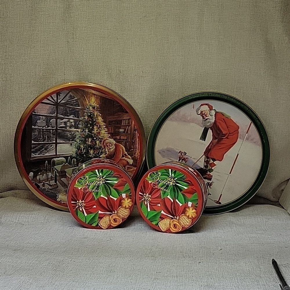 4 assorted Christmas cookie tins